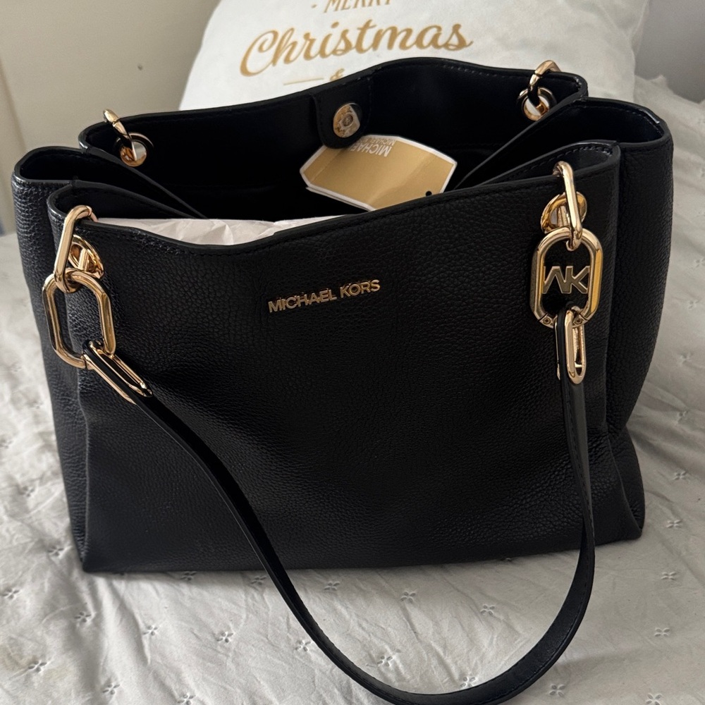 Michael Kors Black Shoulder Bag with Gold Accents